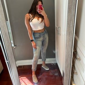 Levi’s light blue, high waisted skinny jeans.